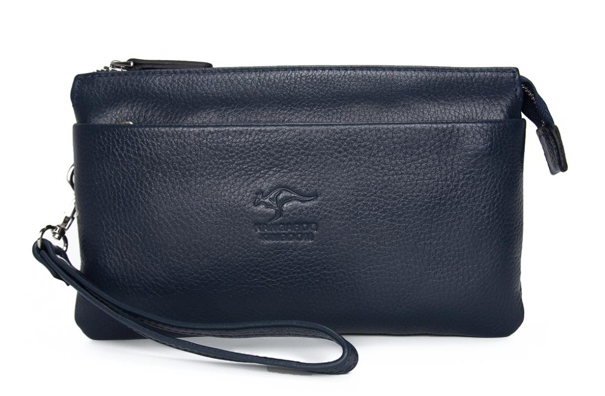 KANGAROO KINGDOM Hakiki Dana Deri Siyah Erkek El Portföy Clutch Çantası 5488-S