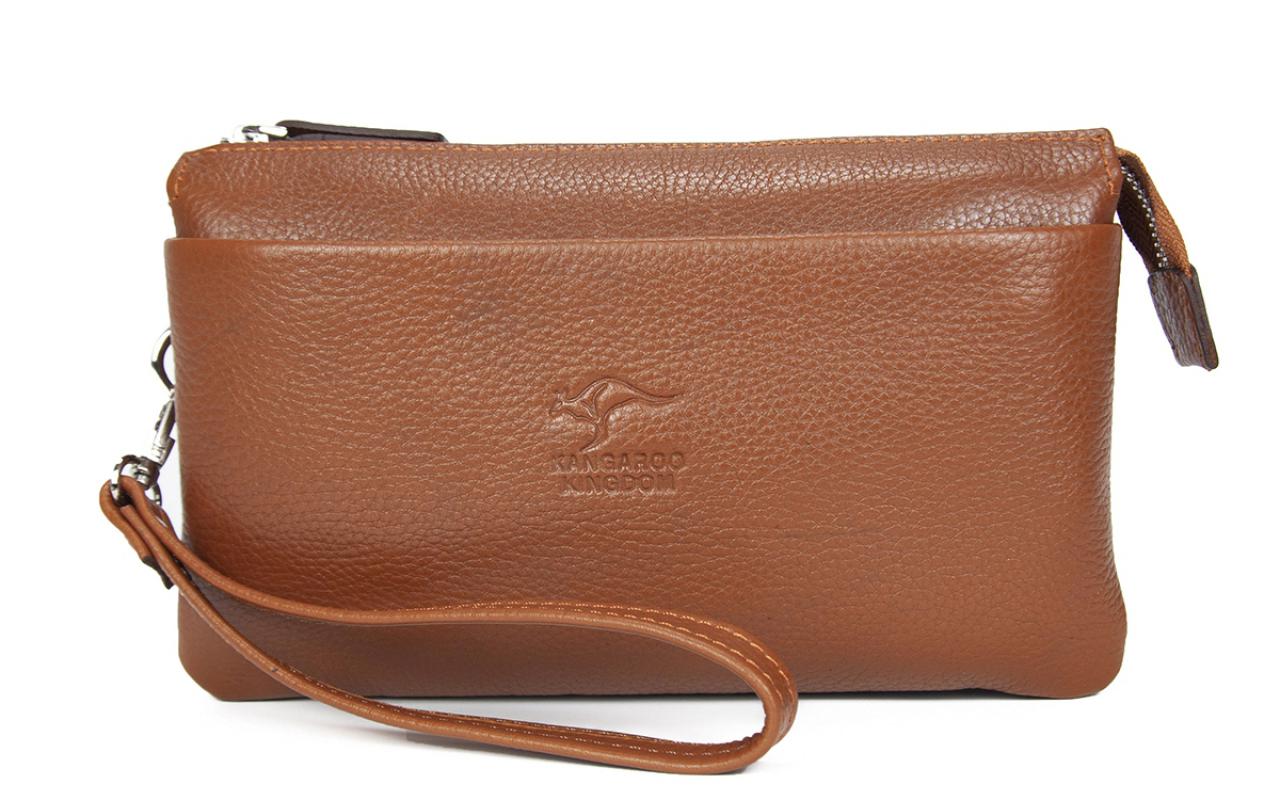 KANGAROO KINGDOM Hakiki Dana Deri Koyu Kahverengi Erkek El Portföy Clutch Çantası 5488-K