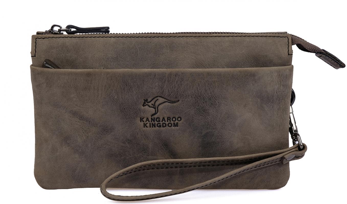 KANGAROO KINGDOM Hakiki Dana Deri Crazy Horse Koyu Taba Erkek El Portföy Clutch Çantası 5488-ZKT