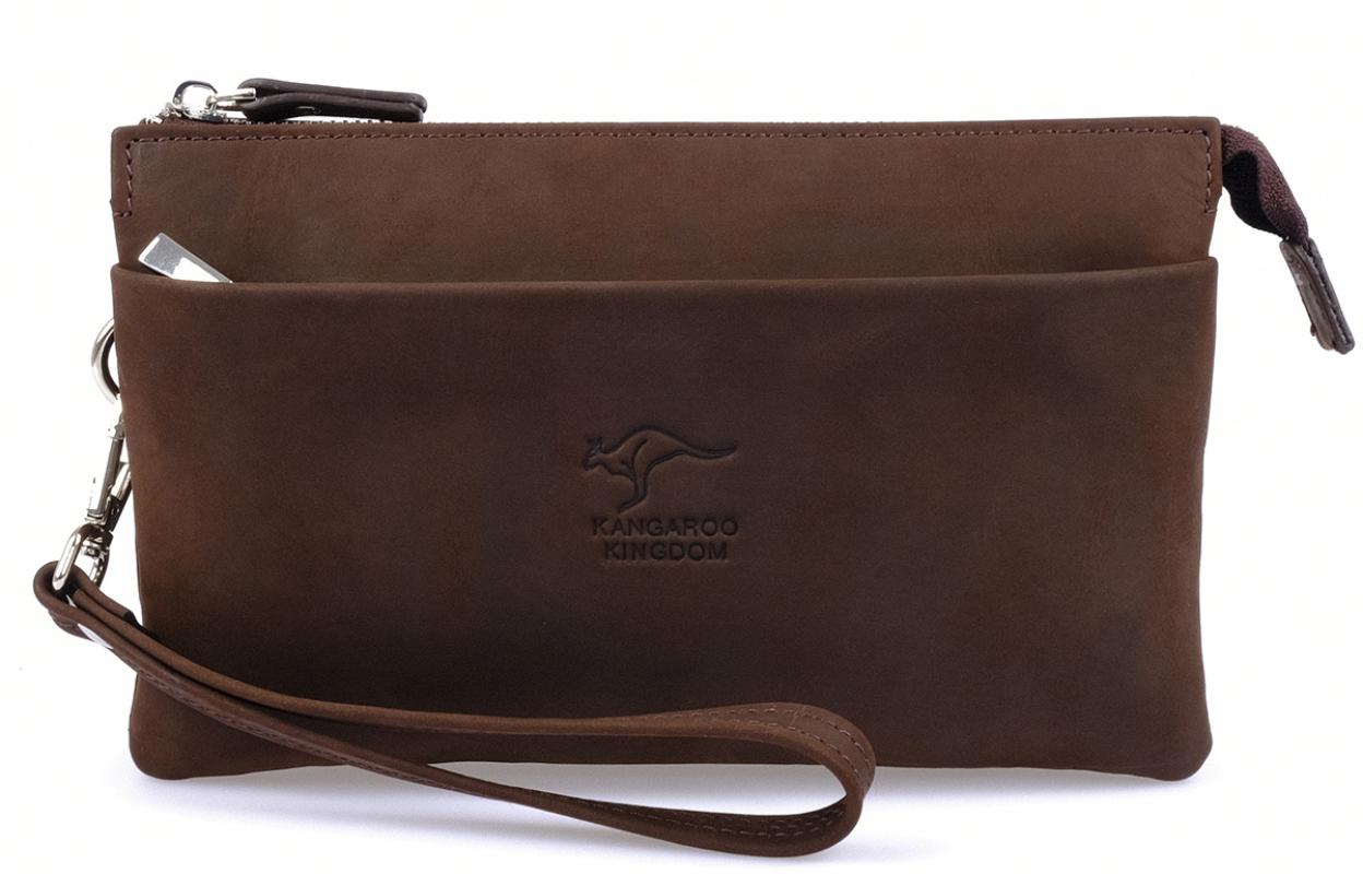 KANGAROO KINGDOM Hakiki Dana Deri Crazy Horse Mavi Unisex El Portföy Clutch Çantası 5488-ZM