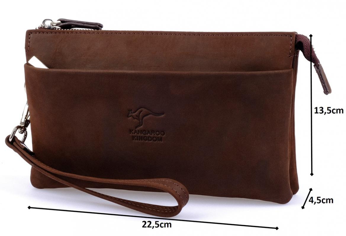 KANGAROO KINGDOM Hakiki Dana Deri Crazy Horse Koyu Kahverengi Erkek El Portföy Clutch Çantası 5488-ZK