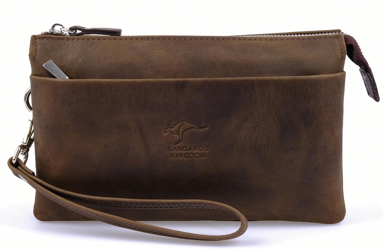 KANGAROO KINGDOM Hakiki Dana Deri Crazy Horse Siyah Erkek El Portföy Clutch Çantası 5488-ZS