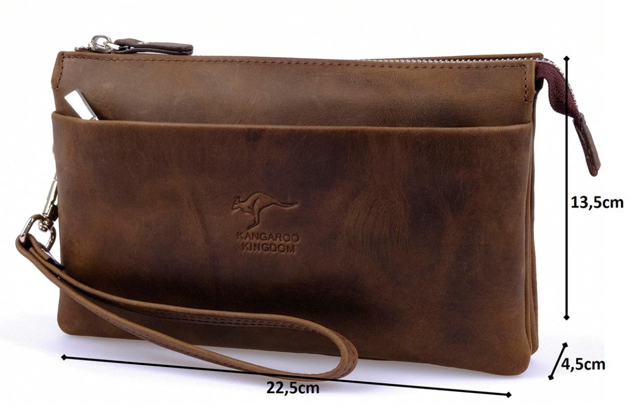 KANGAROO KINGDOM Hakiki Dana Deri Crazy Horse Koyu Camel Erkek El Portföy Clutch Çantası 5488-ZKC