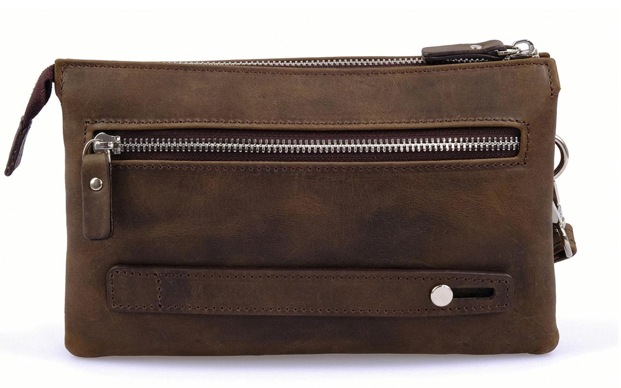 KANGAROO KINGDOM Hakiki Dana Deri Crazy Horse Koyu Camel Erkek El Portföy Clutch Çantası 5488-ZKC