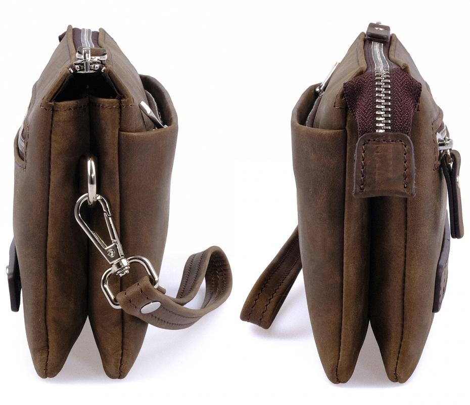 KANGAROO KINGDOM Hakiki Dana Deri Crazy Horse Koyu Camel Erkek El Portföy Clutch Çantası 5488-ZKC