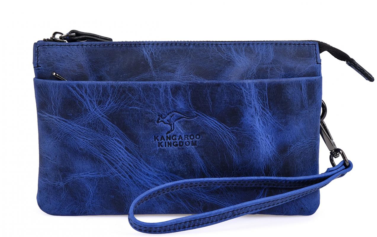 KANGAROO KINGDOM Hakiki Dana Deri Crazy Horse Koyu Taba Erkek El Portföy Clutch Çantası 5488-ZKT