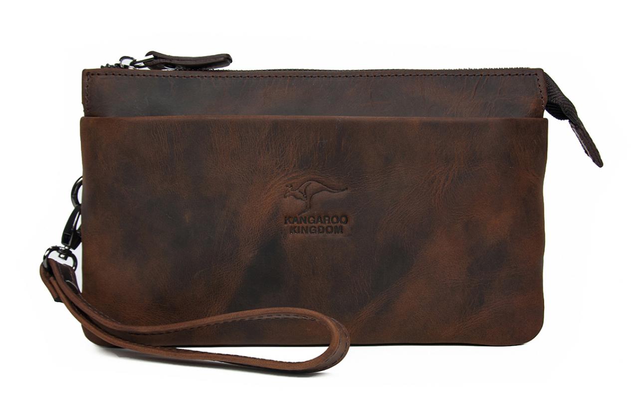 KANGAROO KINGDOM Hakiki Dana Deri Crazy Horse Siyah Erkek El Portföy Clutch Çantası 5488-ZS