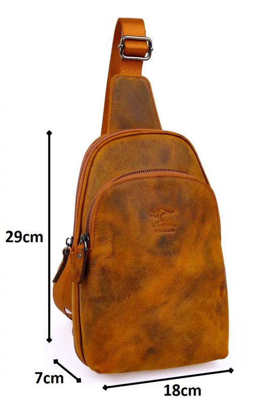 KANGAROO KINGDOM Hakiki Dana Deri Crazy Horse Açık Taba Erkek Body Bag Sırt Çantası 8155-ZAT