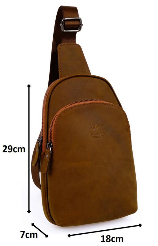 KANGAROO KINGDOM Hakiki Dana Deri Crazy Horse Haki Erkek Body Bag Sırt Çantası 8155-ZHK