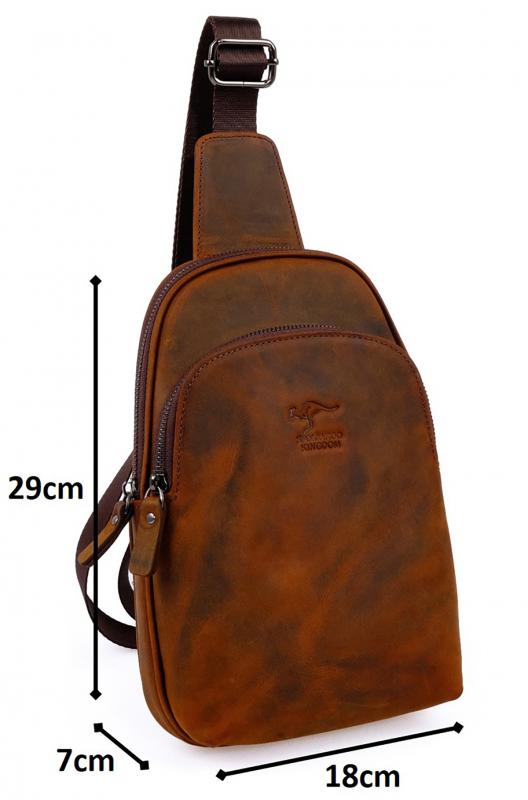 KANGAROO KINGDOM Hakiki Dana Deri Crazy Horse Koyu Taba Erkek Body Bag Sırt Çantası 8155-ZKT