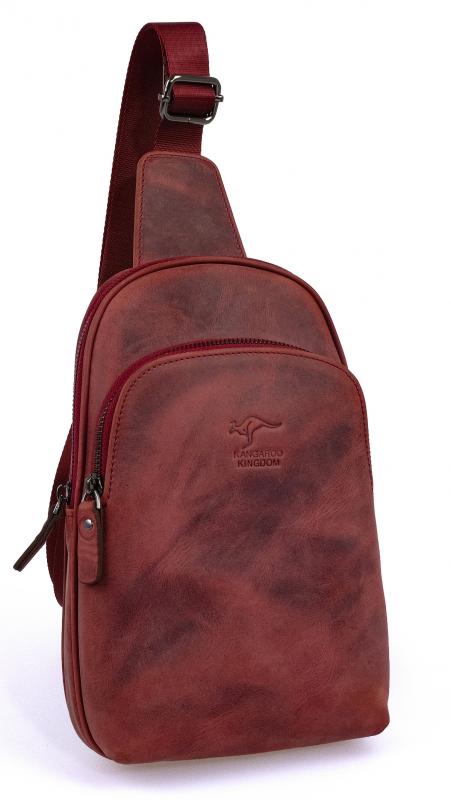 KANGAROO KINGDOM Hakiki Dana Deri Crazy Horse Vişne Unisex Body Bag Sırt Çantası 8155-ZV