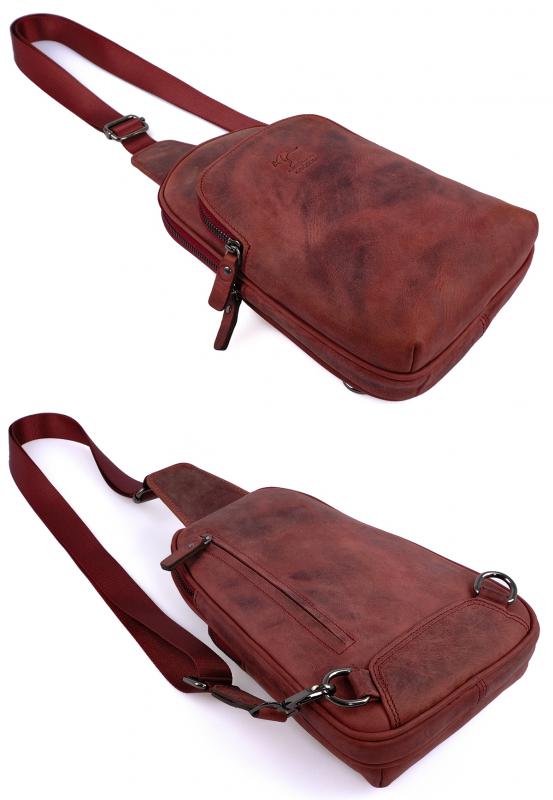 KANGAROO KINGDOM Hakiki Dana Deri Crazy Horse Vişne Unisex Body Bag Sırt Çantası 8155-ZV