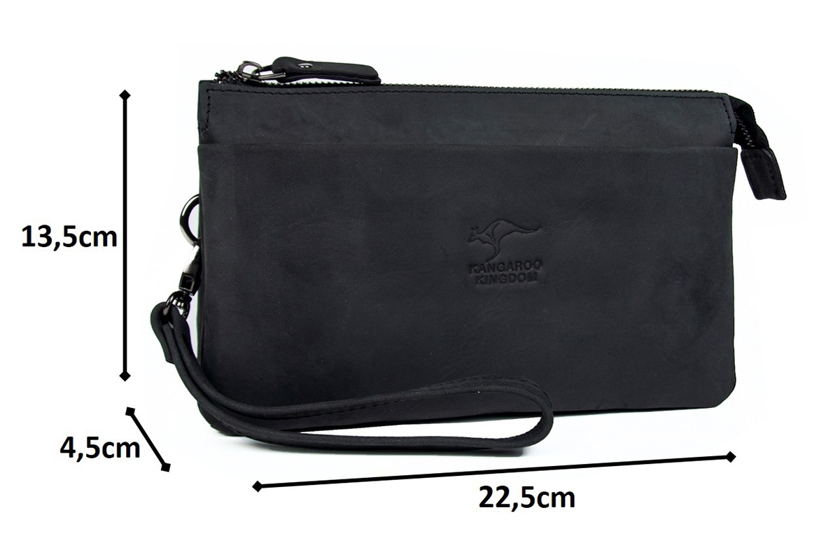 KANGAROO KINGDOM Hakiki Dana Deri Crazy Horse Siyah Erkek El Portföy Clutch Çantası 5488-ZS