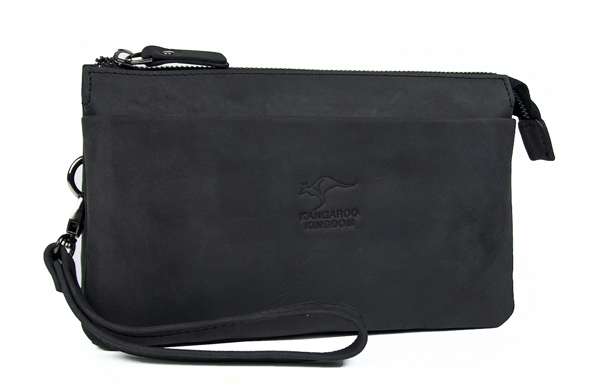 KANGAROO KINGDOM Hakiki Dana Deri Crazy Horse Siyah Erkek El Portföy Clutch Çantası 5488-ZS