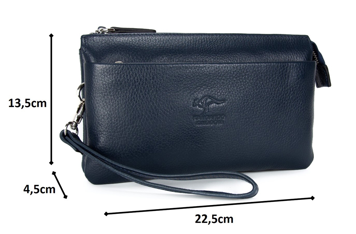 KANGAROO KINGDOM Hakiki Dana Deri Lacivert Erkek El Portföy Clutch Çantası 5488-L