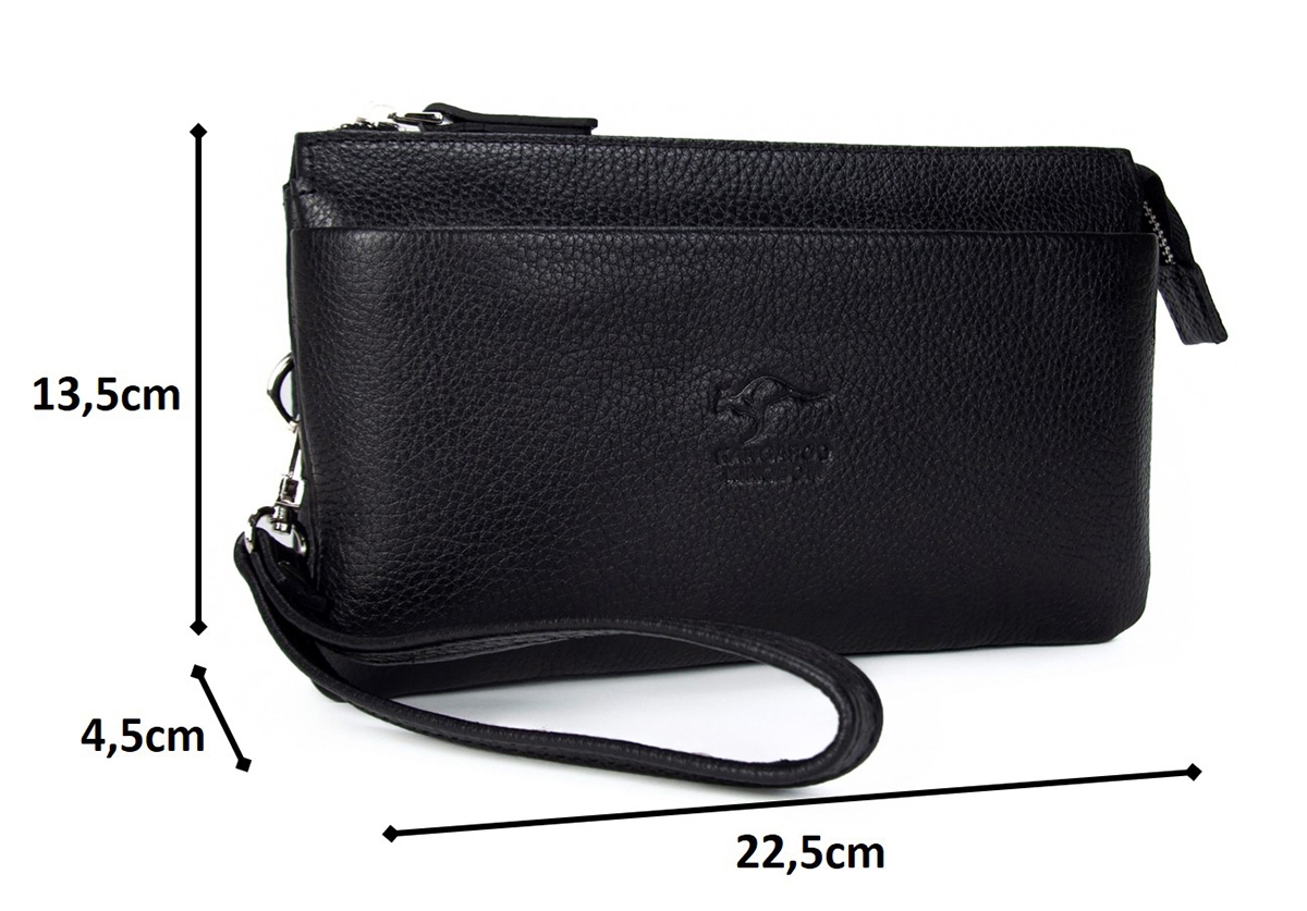 KANGAROO KINGDOM Hakiki Dana Deri Siyah Erkek El Portföy Clutch Çantası 5488-S