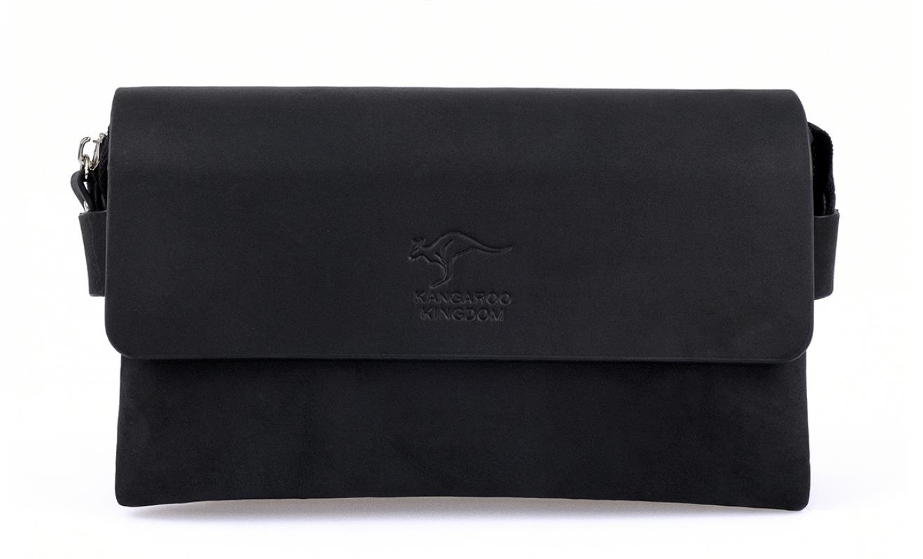 KANGAROO KINGDOM Hakiki Dana Deri Crazy Horse Siyah Erkek El Portföy Clutch Çantası 9288-ZS