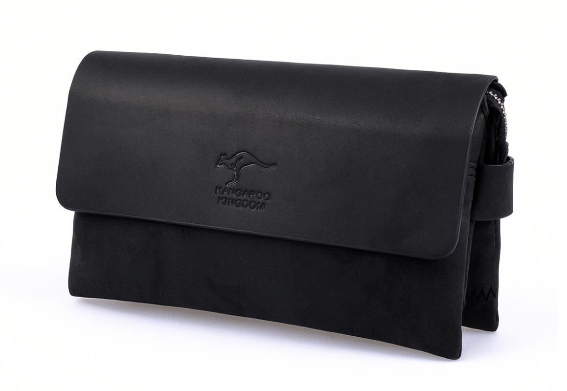 KANGAROO KINGDOM Hakiki Dana Deri Crazy Horse Siyah Erkek El Portföy Clutch Çantası 9288-ZS