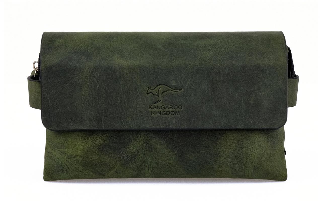 KANGAROO KINGDOM Hakiki Dana Deri Crazy Horse Koyu Camel Erkek El Portföy Clutch Çantası 9288-ZKC