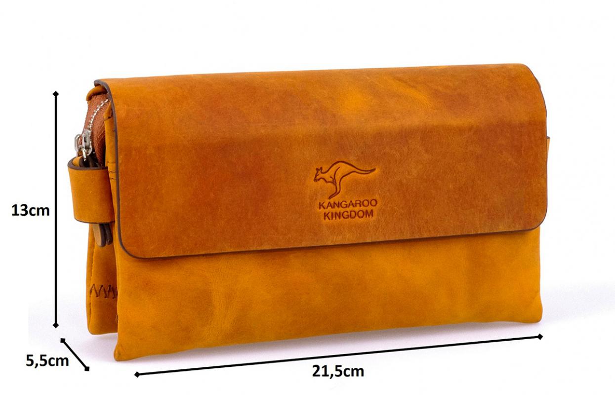 KANGAROO KINGDOM Hakiki Dana Deri Crazy Horse Hardal Erkek El Portföy Clutch Çantası 9288-ZH