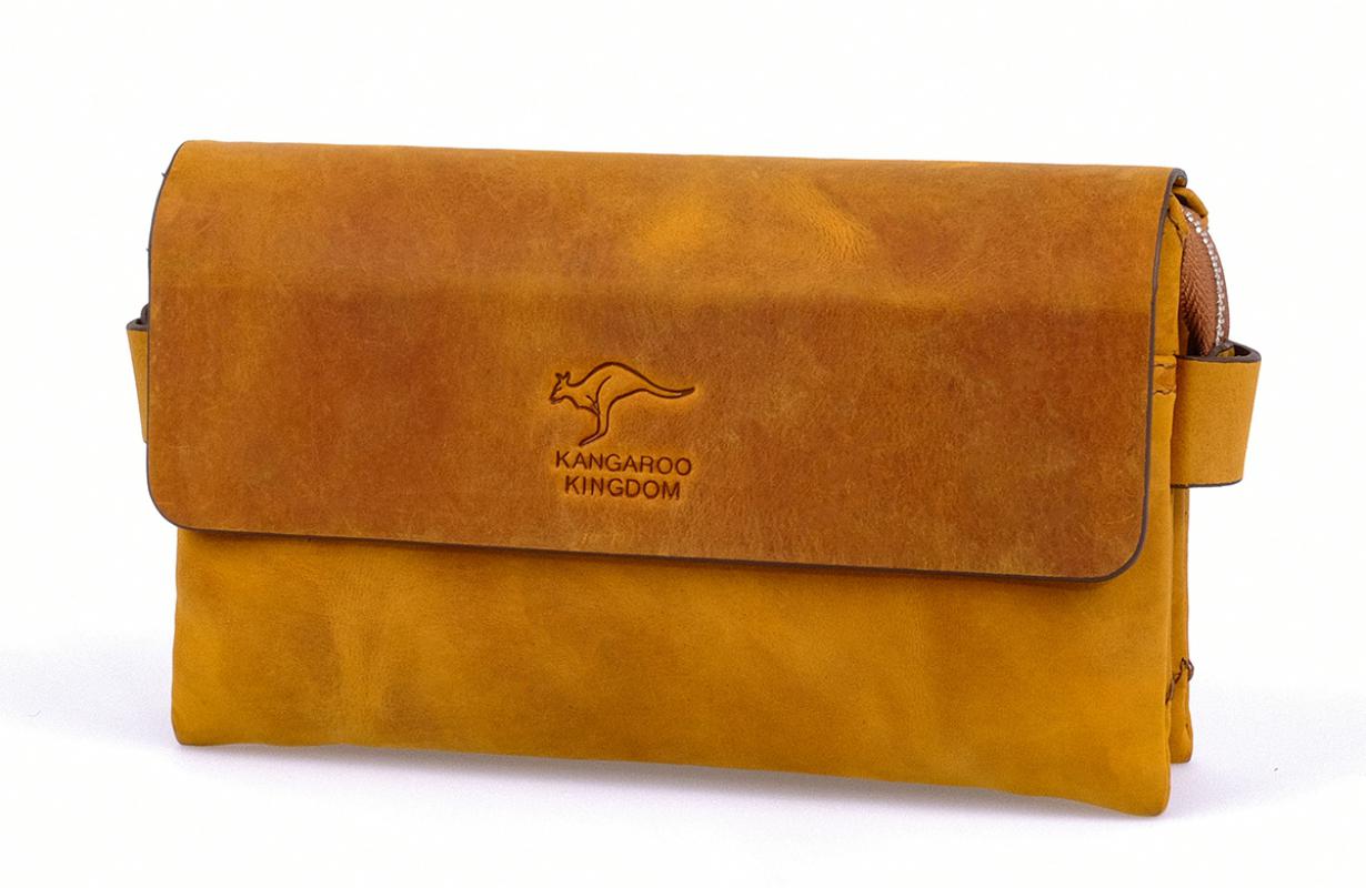 KANGAROO KINGDOM Hakiki Dana Deri Crazy Horse Hardal Erkek El Portföy Clutch Çantası 9288-ZH