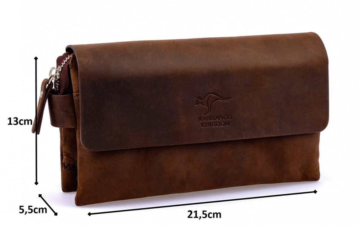 KANGAROO KINGDOM Hakiki Dana Deri Crazy Horse Koyu Kahverengi Erkek El Portföy Clutch Çantası 9288-ZK